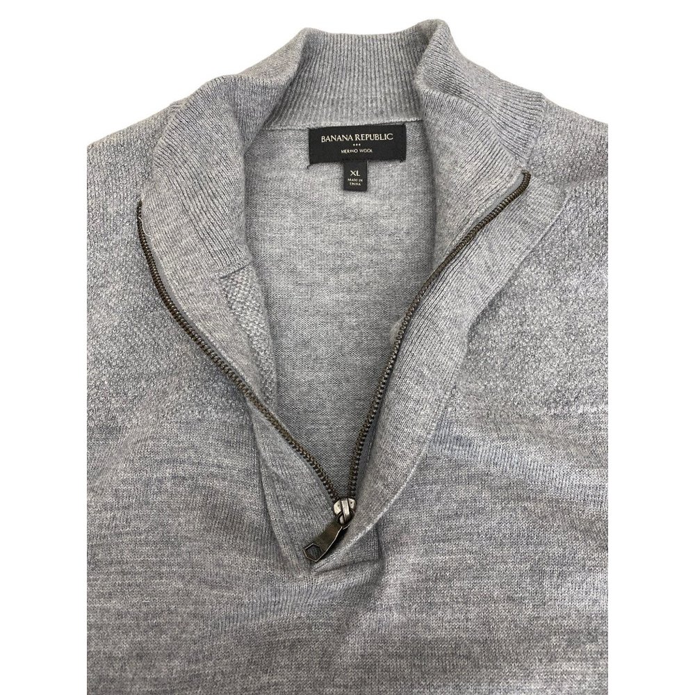 Banana Republic Men's M Quarter-Zip Merino Wool Blend Sweater Gray Pullover - Picture 5 of 14